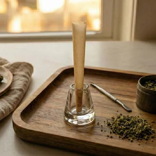 Empty Cone Standing Upright in a Glass Holder Ready for Packing