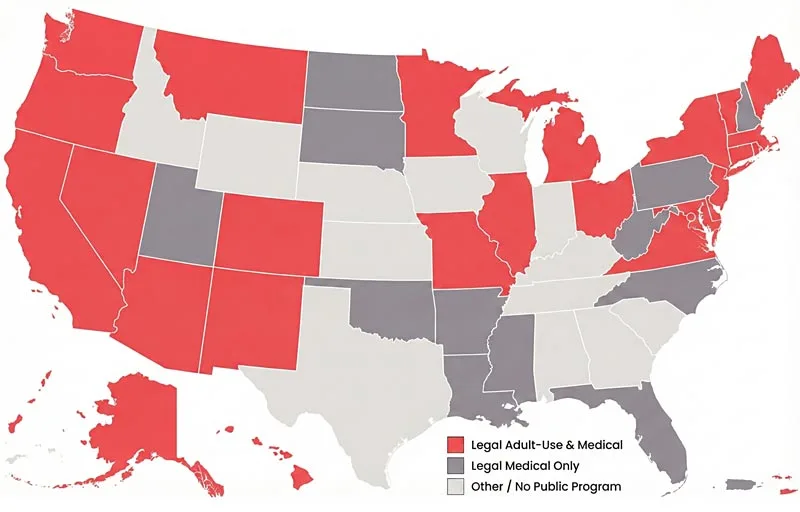US Marijuana Legalization Map Recreational and Medical States Last Updated December 2025